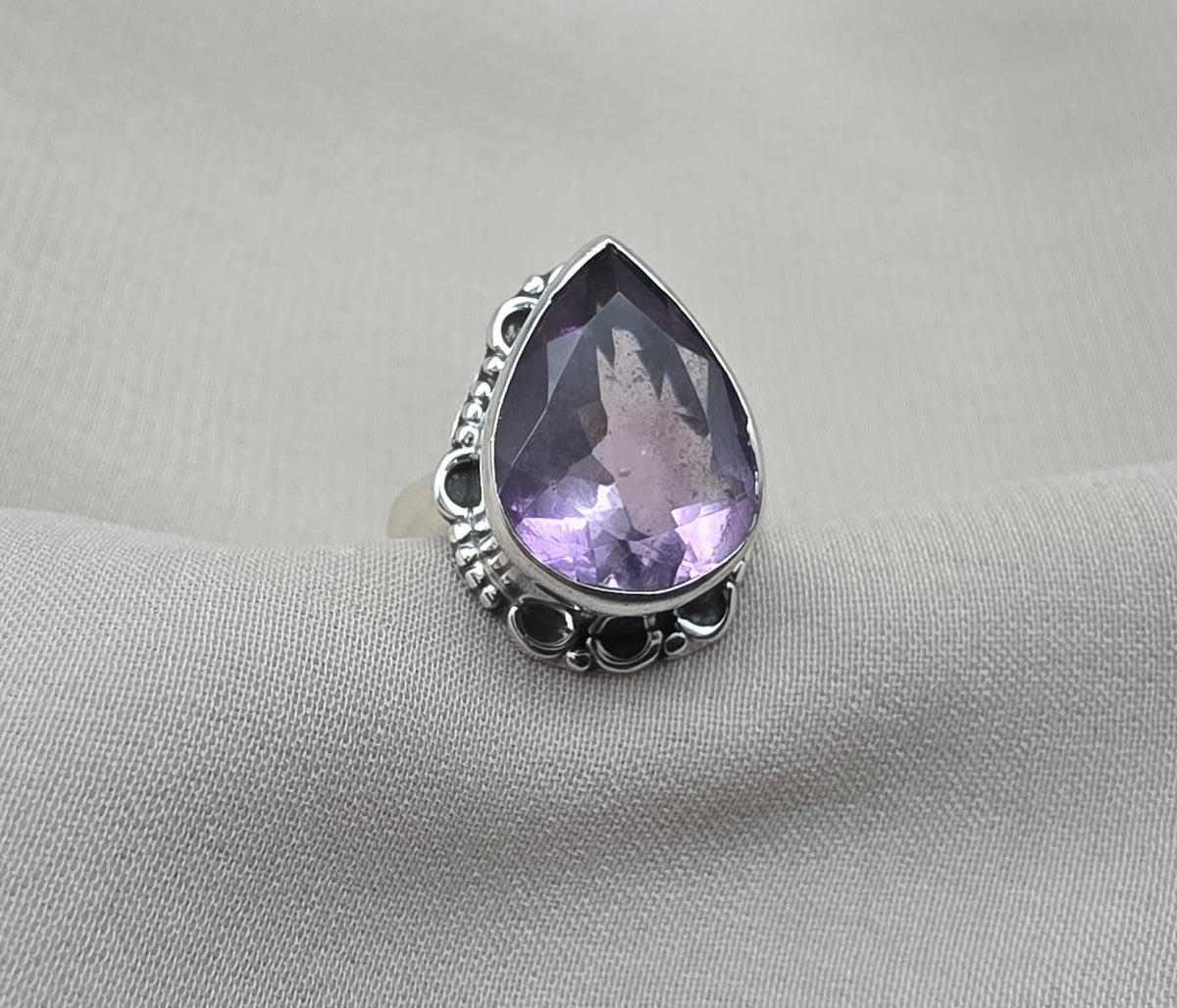 925 Sterling Silver Amethyst Ring Pear Shape Purple Gemstone Statement Ring February Birthstone