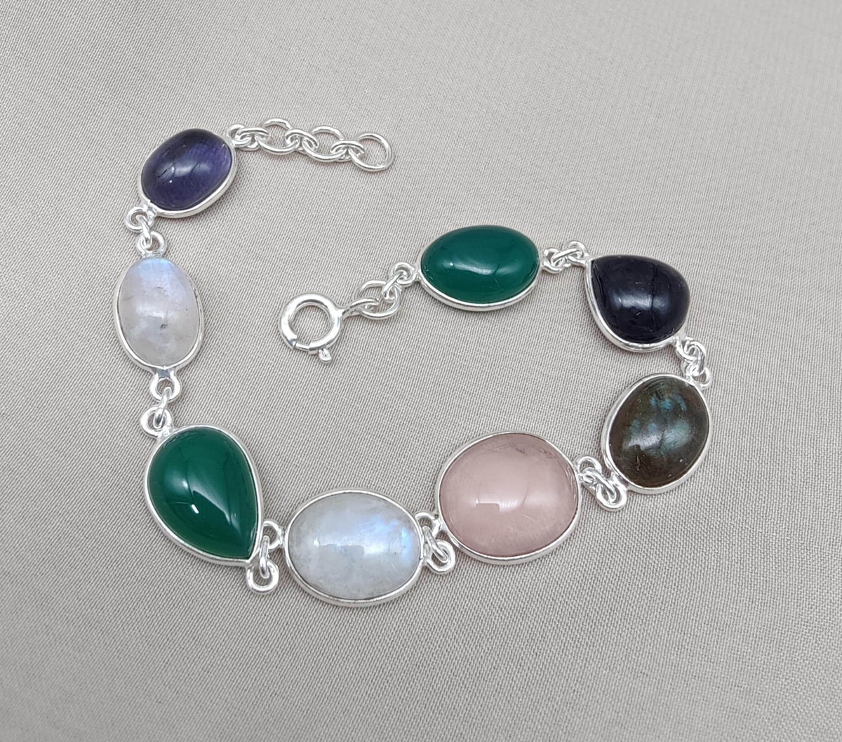 925 Sterling Silver Multi Gemstone Bracelet: Handmade Chakra Healing Crystal Jewelry