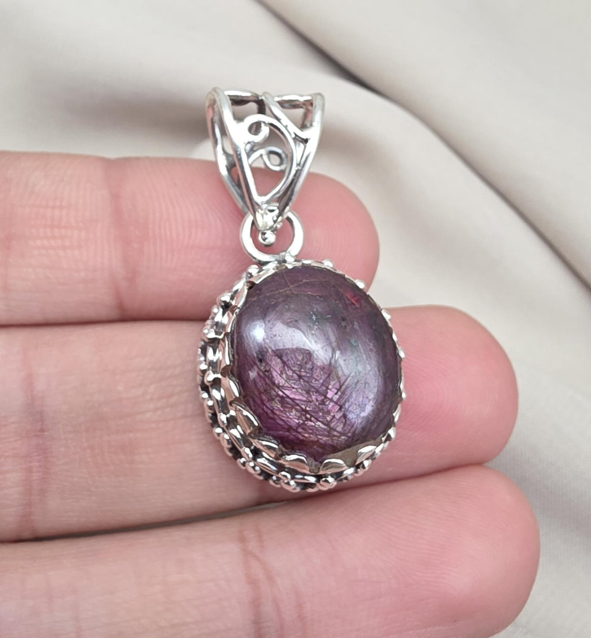 Natural Ruby Star Pendant Genuine Asteriated Ruby Cabochon Handmade 925 Sterling Silver Jewelry