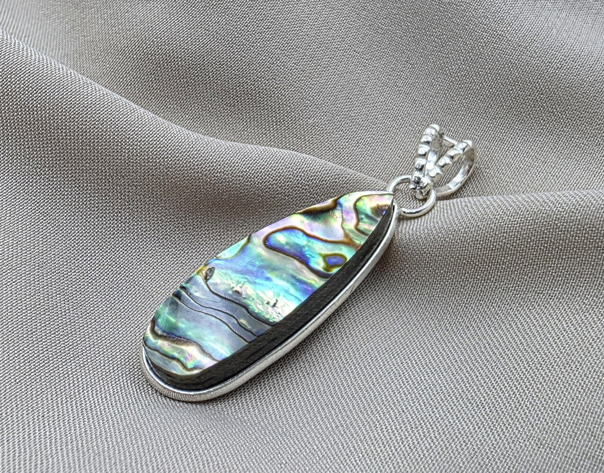 925 Sterling Silver Abalone Shell Teardrop Pendant Natural Pendant Handmade Jewelry