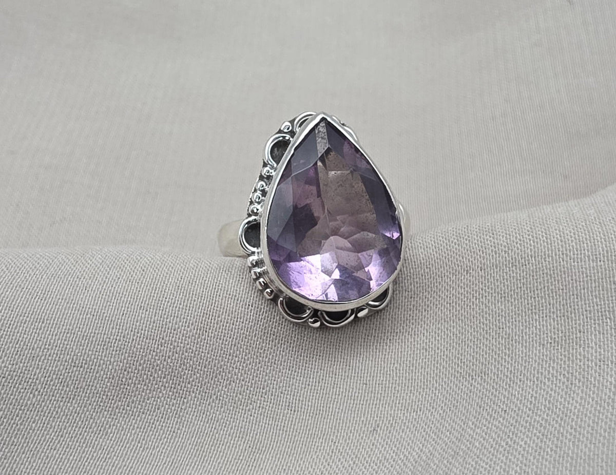 925 Sterling Silver Amethyst Ring Pear Shape Purple Gemstone Statement Ring February Birthstone