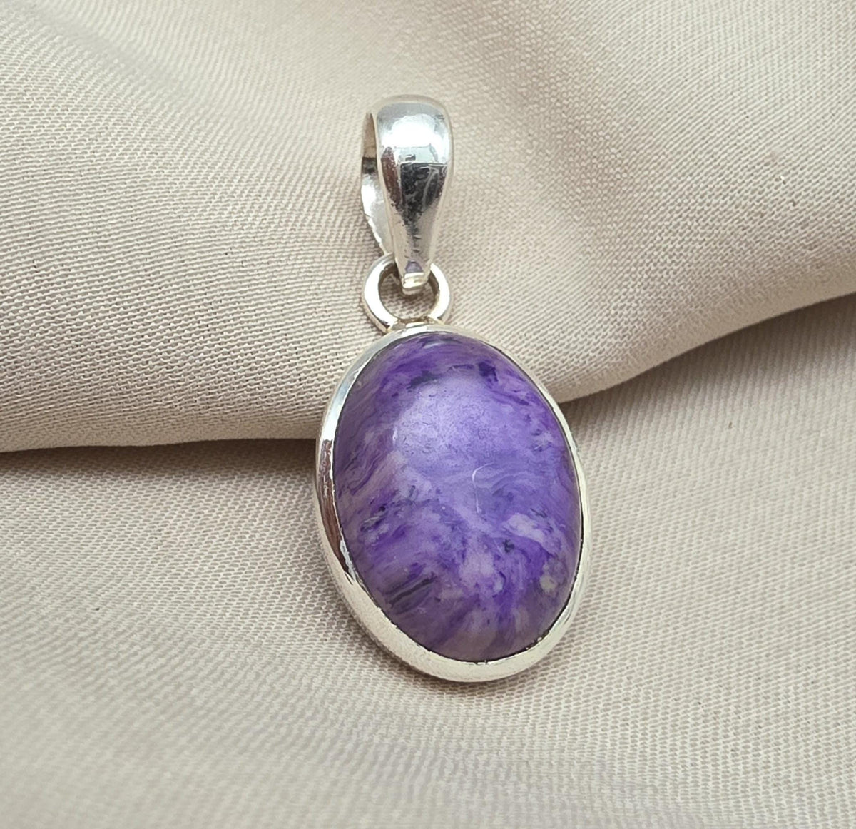 925 Sterling Silver Charoite Pendant: Purple Gemstone Necklace Handmade Jewelry