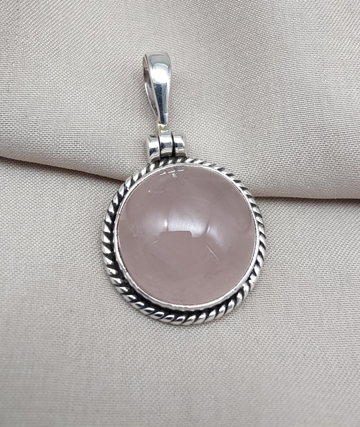 Handmade Rose Quartz Pendant: 925 Sterling Silver Round Necklace