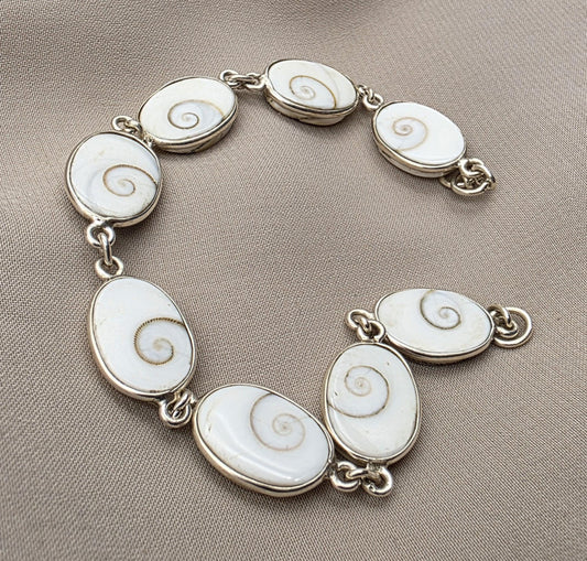 925 Silver Shiva Eye Bracelet Shell Bracelet Spiritual Protection Handmade Jewelry Gift for Her