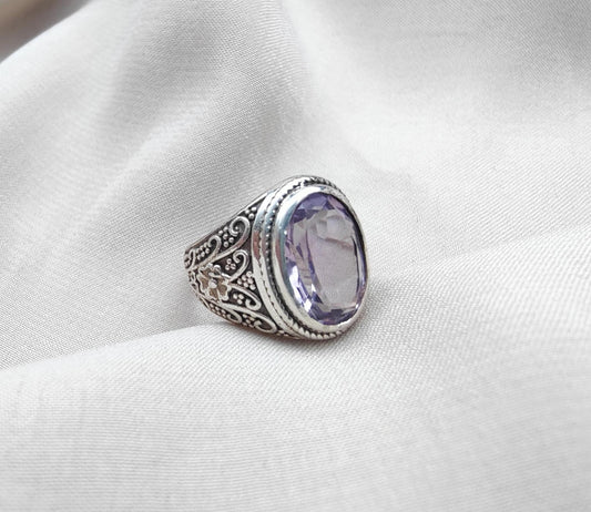 Amethyst Plaster Ring: Handmade 925 Sterling Silver Statement Jewelry