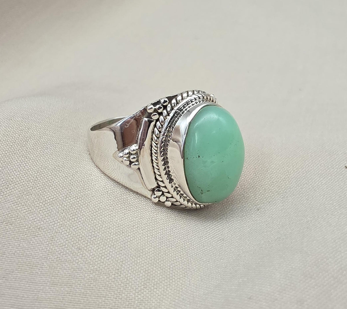 Chrysoprase Ring 925 Sterling Silver Natural Green Chrysoprase Statement Jewelry