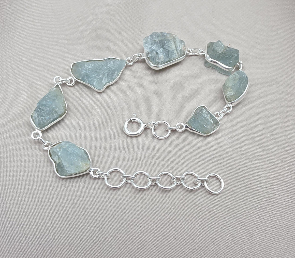 Raw Aquamarine Bracelet in 925 Sterling Silver Natural Blue Gemstone Jewelry