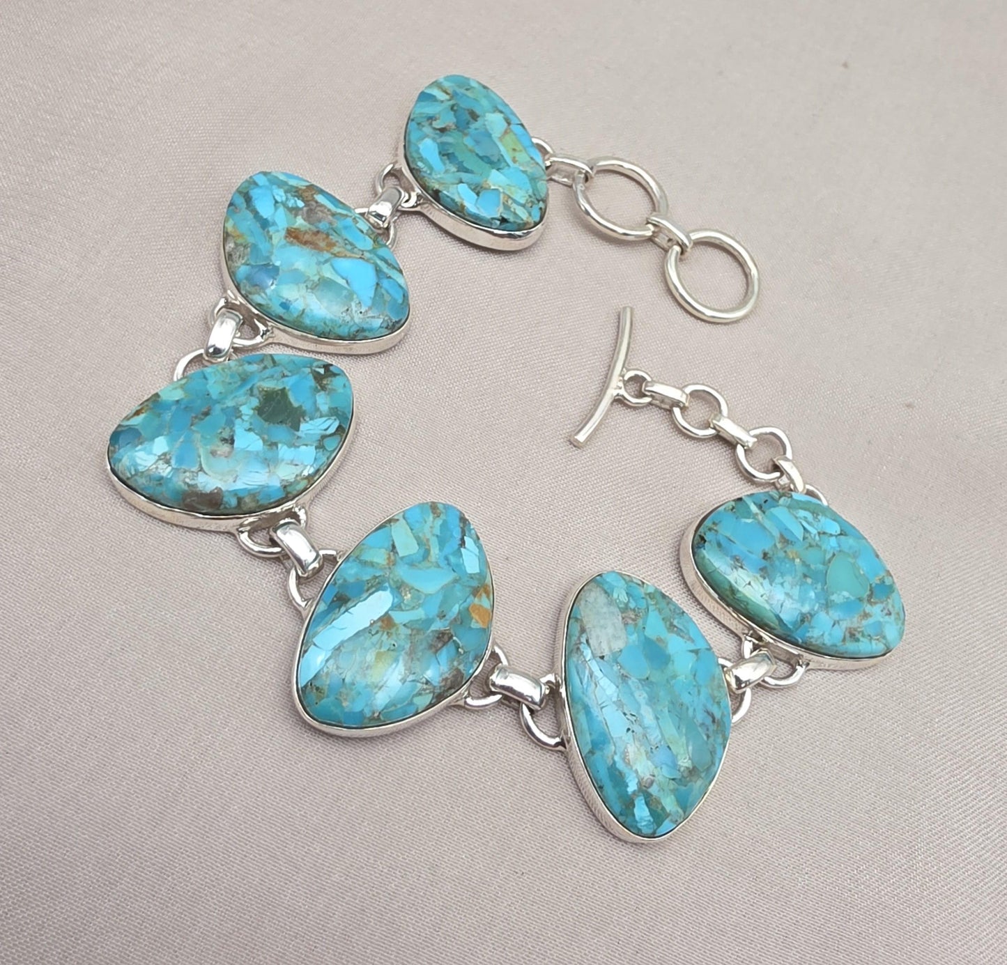 Turquoise Bracelet 925 Silver Blue Statement Gemstone Jewelry Gift for Her