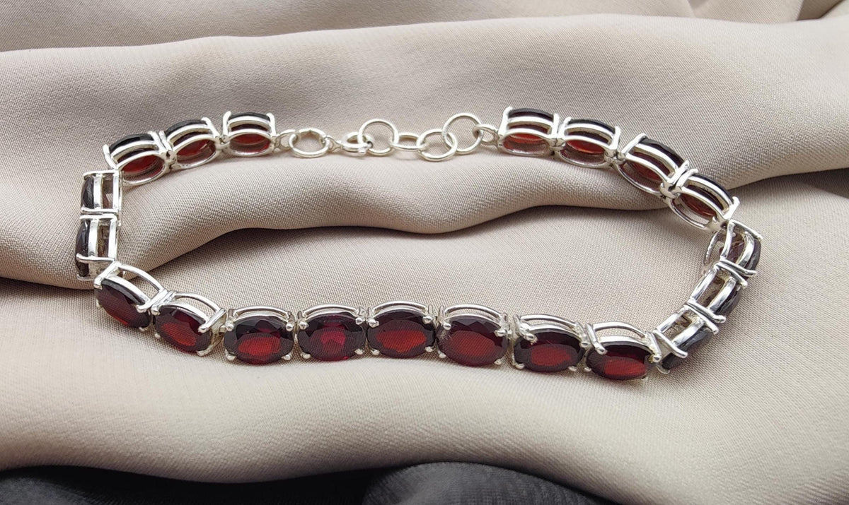 Garnet Tennis Bracelet: 925 Sterling Silver January Birthstone