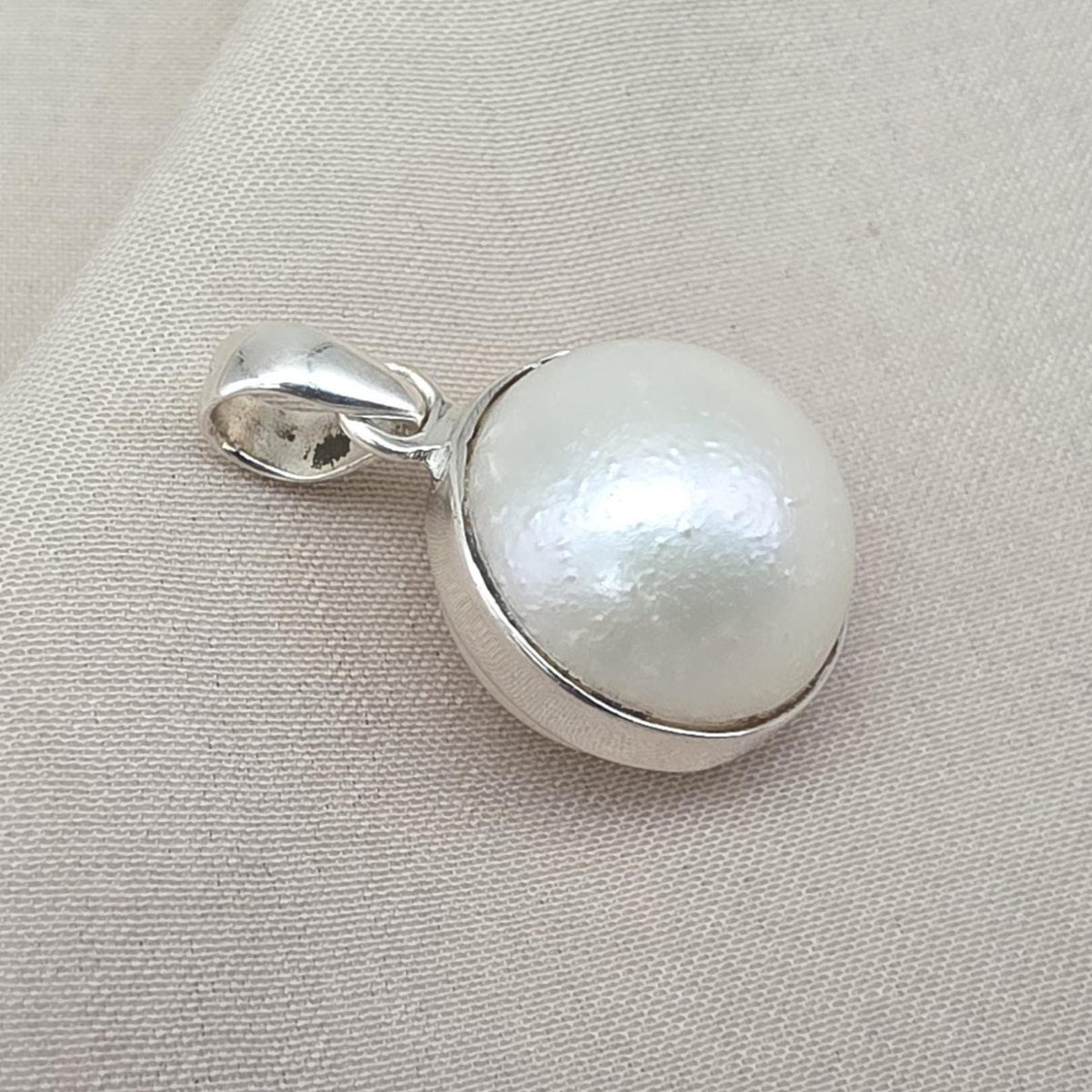 Pearl Pendant 925 Sterling Silver Oval Dome Natural Gemstone Minimal Pendant Handmade Jewelry Gift