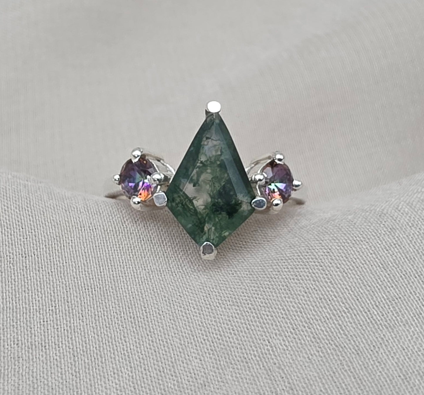 925 SOLID STERLING SILVER NATURAL MOSS AGATE GEMSTONE HANDMADE RING, MYSTIC TOPAZ BRIDAL RING ALL SIZES AVAILABLE