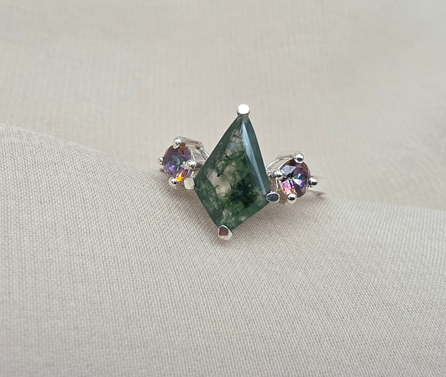 925 SOLID STERLING SILVER NATURAL MOSS AGATE GEMSTONE HANDMADE RING, MYSTIC TOPAZ BRIDAL RING ALL SIZES AVAILABLE