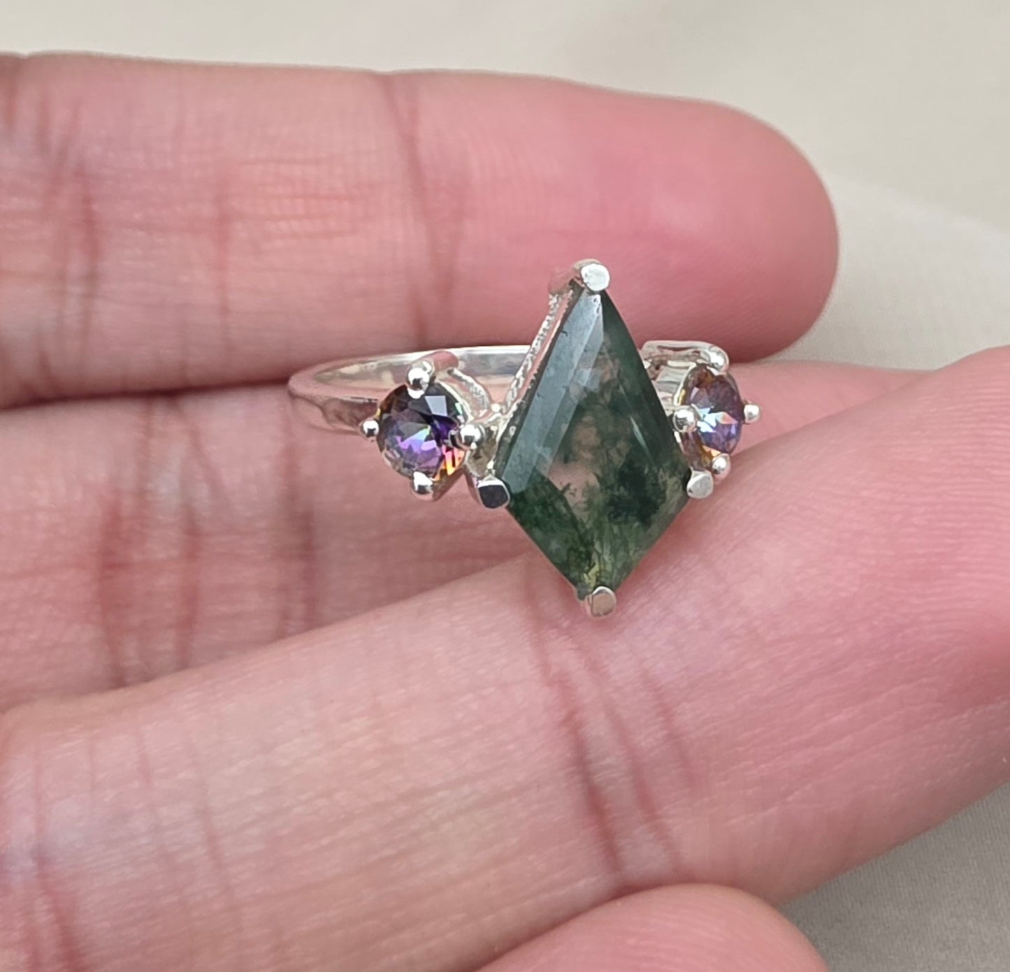 925 SOLID STERLING SILVER NATURAL MOSS AGATE GEMSTONE HANDMADE RING, MYSTIC TOPAZ BRIDAL RING ALL SIZES AVAILABLE
