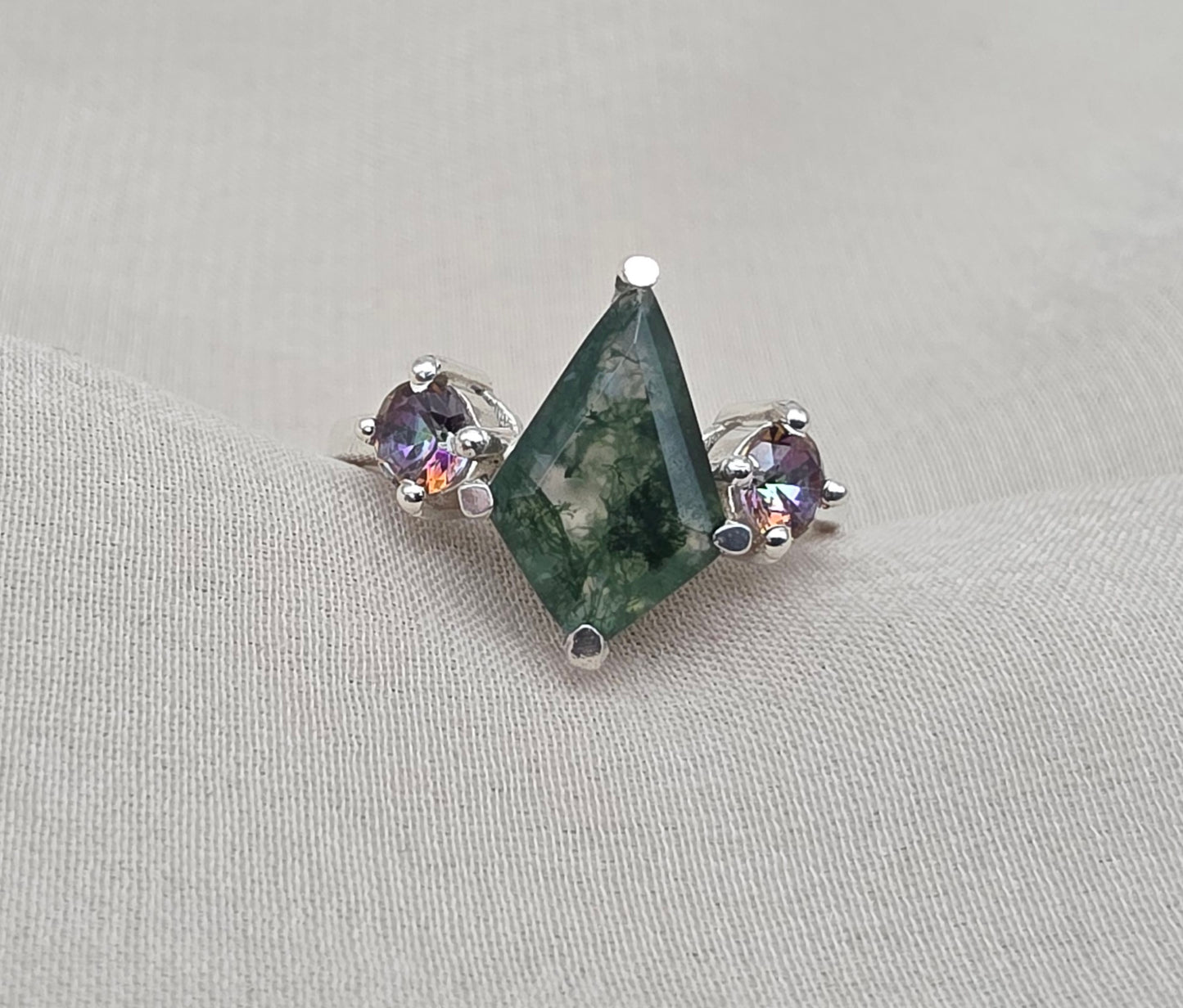 925 SOLID STERLING SILVER NATURAL MOSS AGATE GEMSTONE HANDMADE RING, MYSTIC TOPAZ BRIDAL RING ALL SIZES AVAILABLE