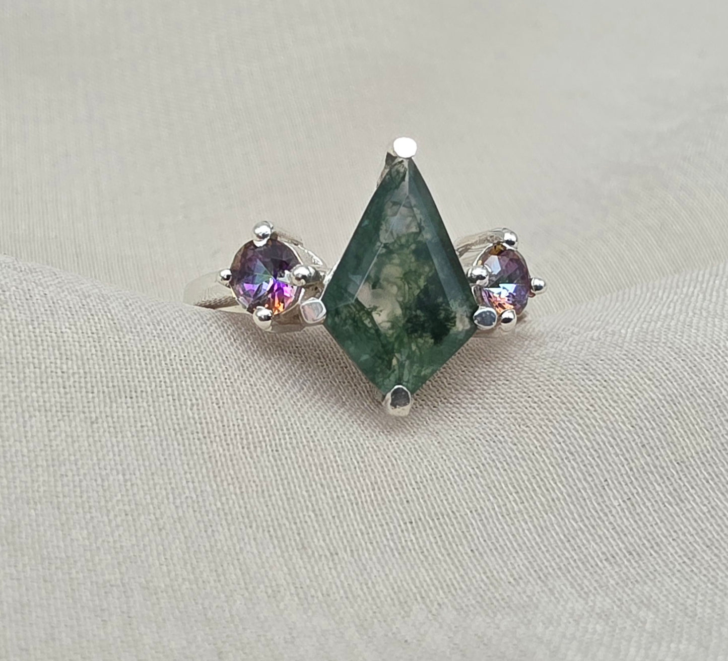 925 SOLID STERLING SILVER NATURAL MOSS AGATE GEMSTONE HANDMADE RING, MYSTIC TOPAZ BRIDAL RING ALL SIZES AVAILABLE