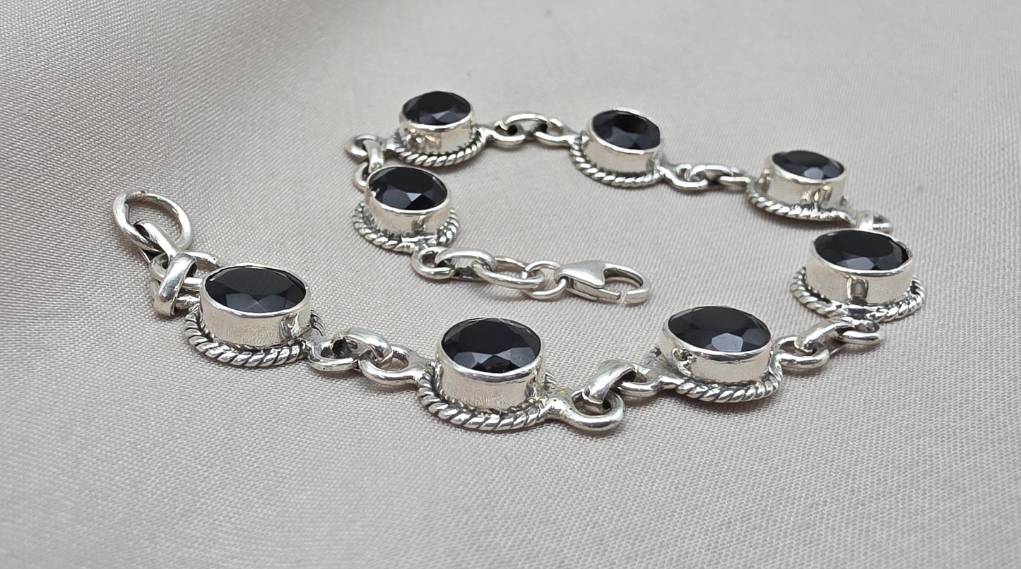 Black Onyx Bracelet 925 Sterling Silver Round Gemstone Wedding Bracelet Unique Design Jewelry