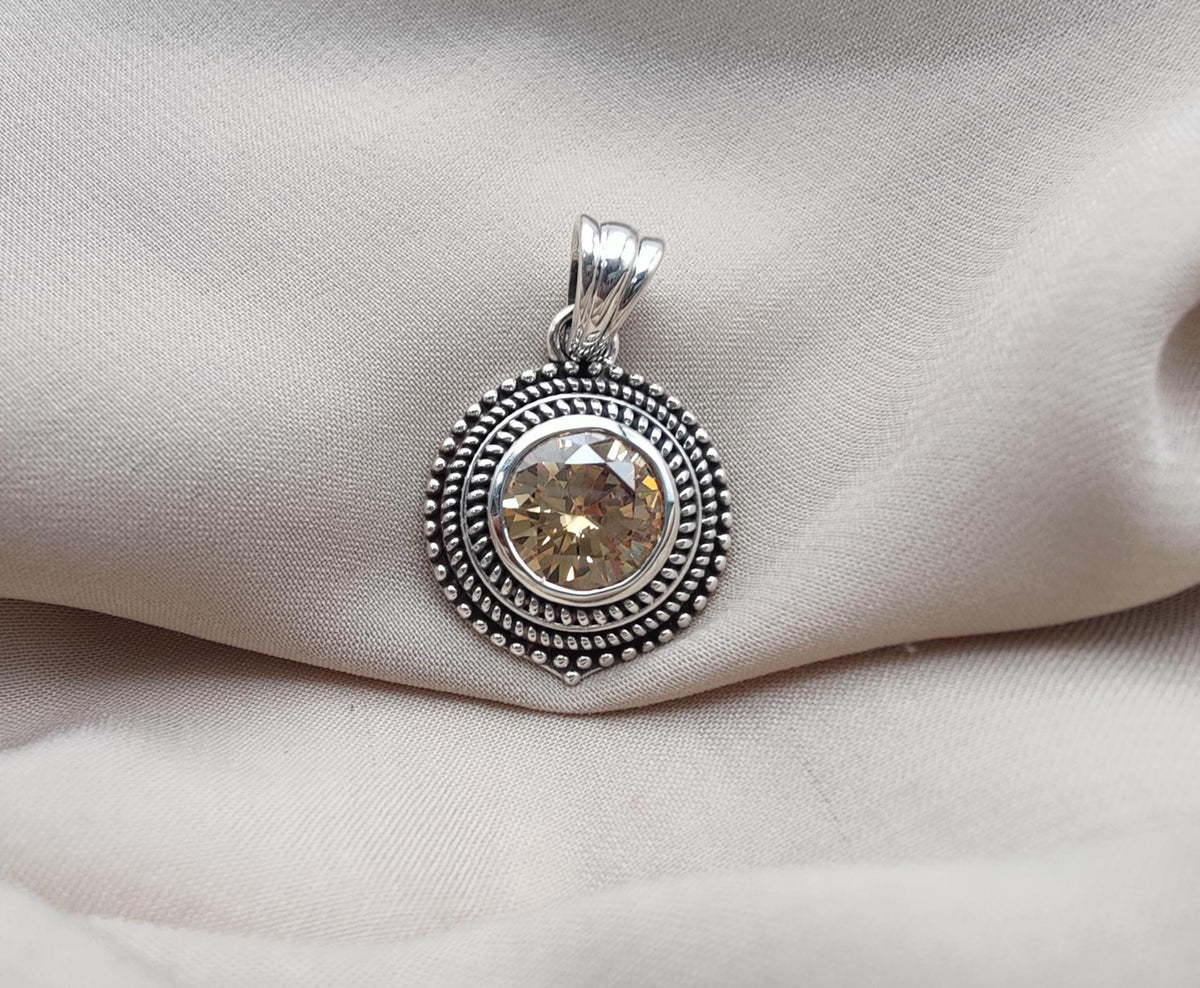 Citrine Silver Pendant: Vintage 925 Sterling, Beaded Boho Jewelry