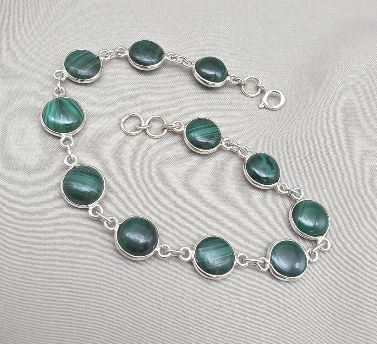 Natural Malachite Bracelet 925 Silver Green Stone Bracelet Protection Healing Jewelry