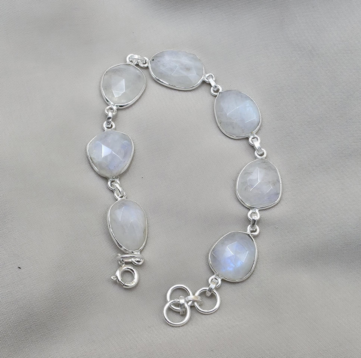 Rainbow Moonstone 925 Sterling Silver Bracelet Natural Handmade
