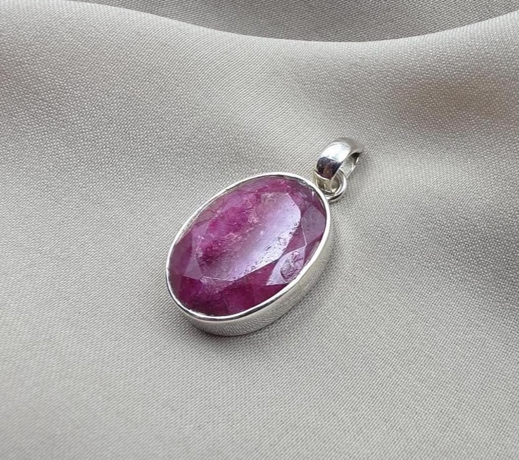 925 Sterling Silver Oval Ruby Pendant, July Birthstone Jewelry, Handmade Bezel Setting