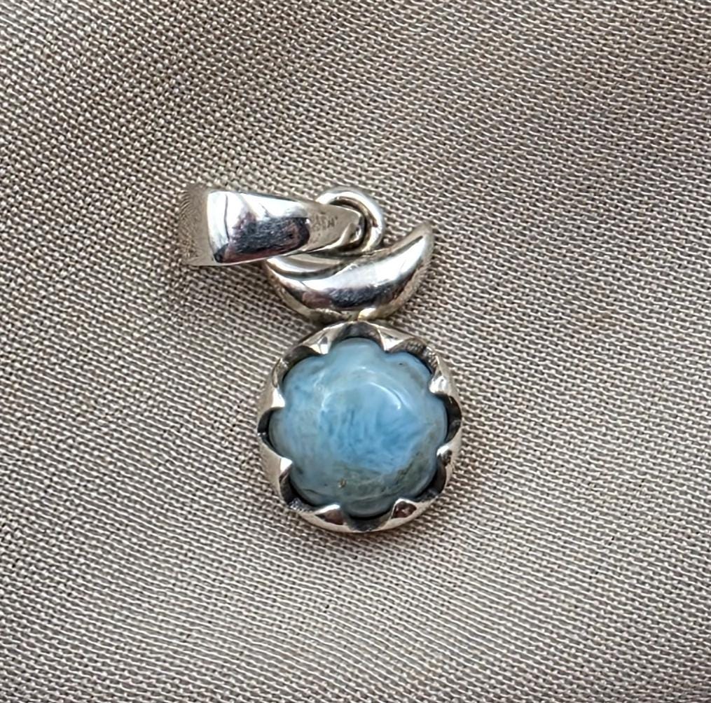 925 Sterling Silver Larimar Flower Pendant Natural Blue Larimar Floral Gemstone Necklace Charm