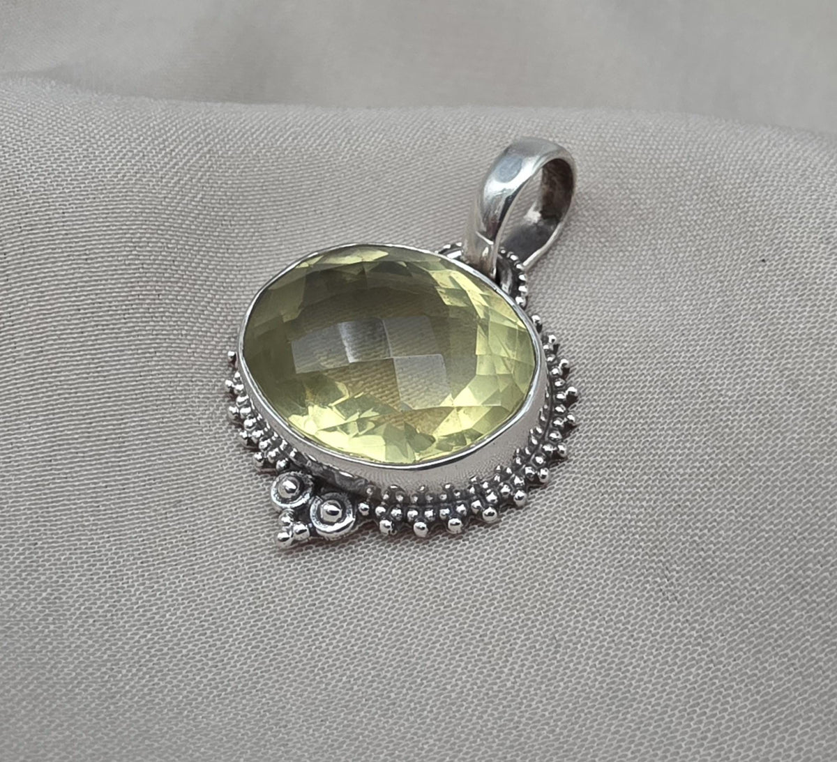 Lemon Quartz Pendant: Oval Faceted Cut 925 Sterling Silver Necklace Handmade Jewelry