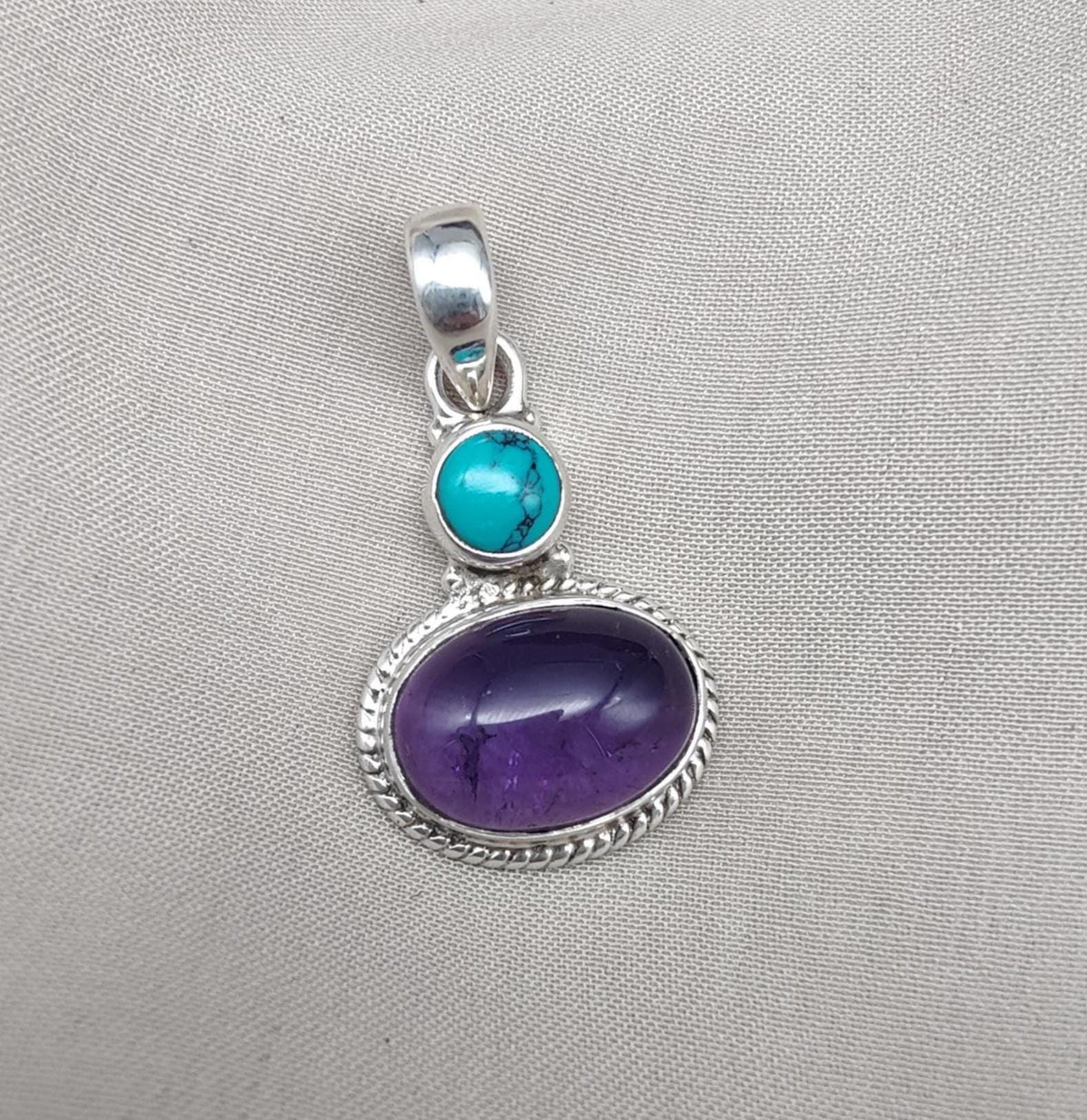 Amethyst Turquoise Pendant: Handmade 925 Sterling Silver Boho Necklace