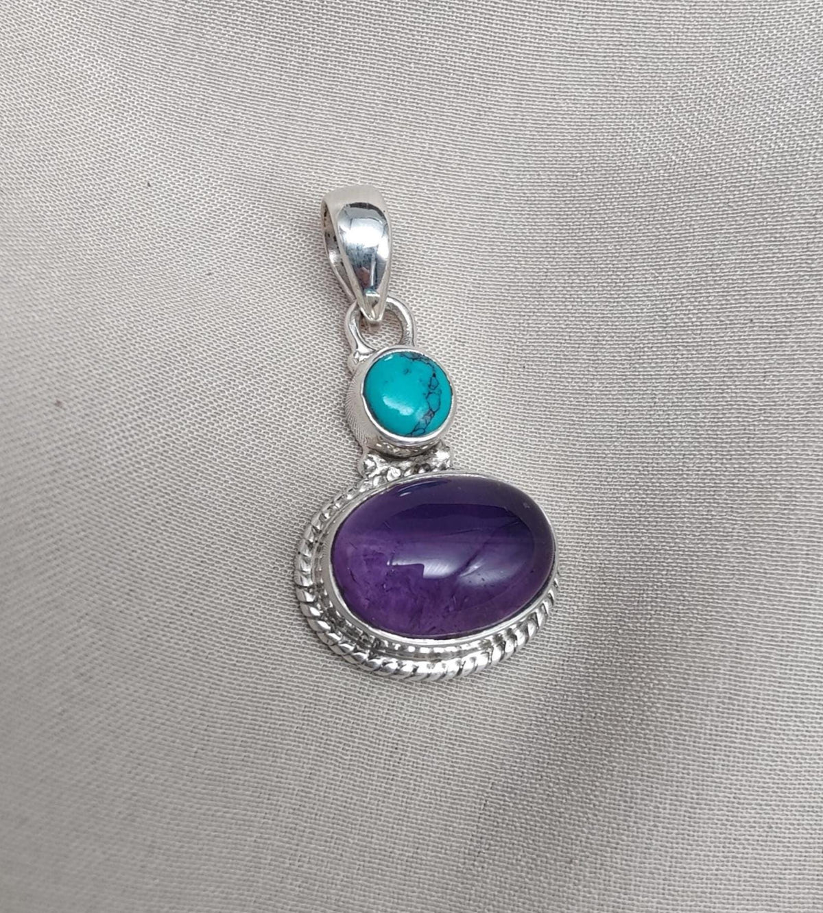 Amethyst Turquoise Pendant: Handmade 925 Sterling Silver Boho Necklace