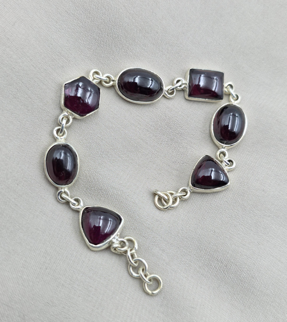 925 Sterling Silver Garnet Link Bracelet Natural Gemstone Handmade Artisan Jewelry Gift for Her