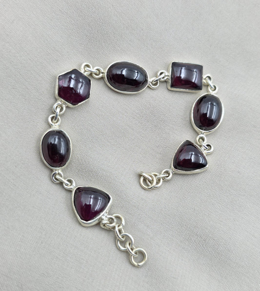 925 Sterling Silver Garnet Link Bracelet Natural Gemstone Handmade Artisan Jewelry Gift for Her