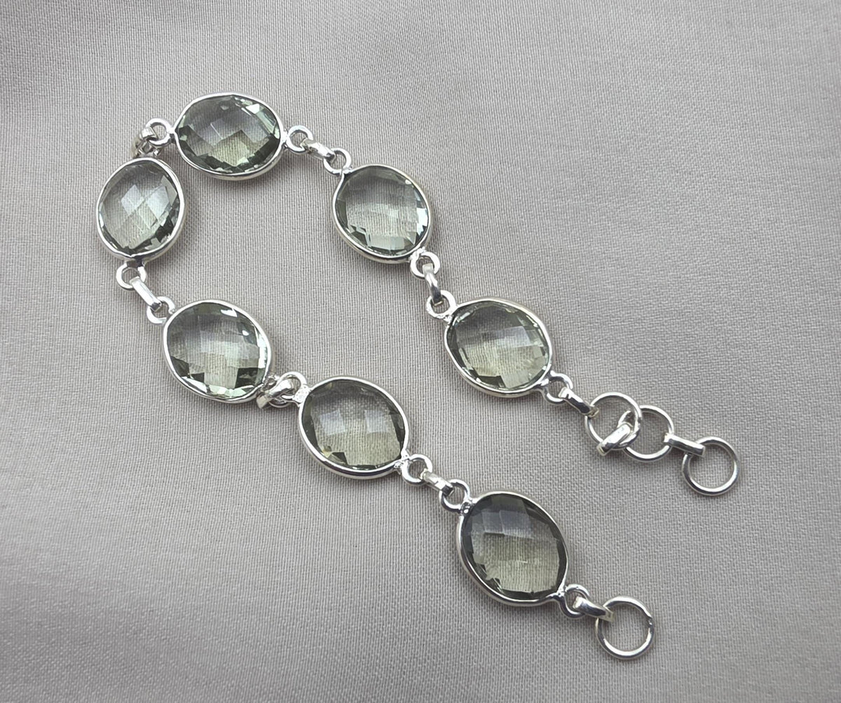 Green Amethyst 925 Sterling Silver Gemstone Vintage Bracelet Boho Jewelry