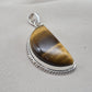 Half Moon Tiger Eye Pendant: 925 Sterling Silver Protection Gemstone Necklace Courage Jewelry