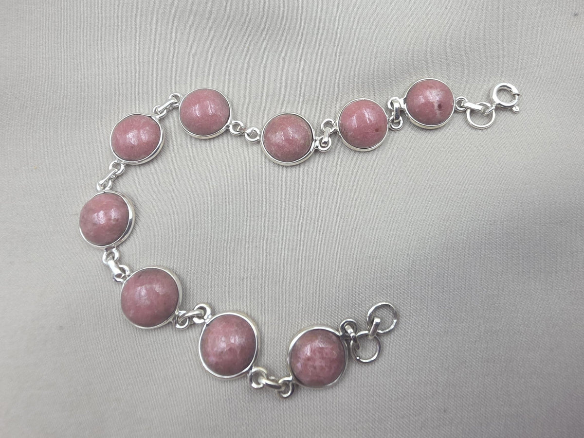 925 Sterling Silver Rhodochrosite Bracelet Handmade Gemstone Boho Jewelry