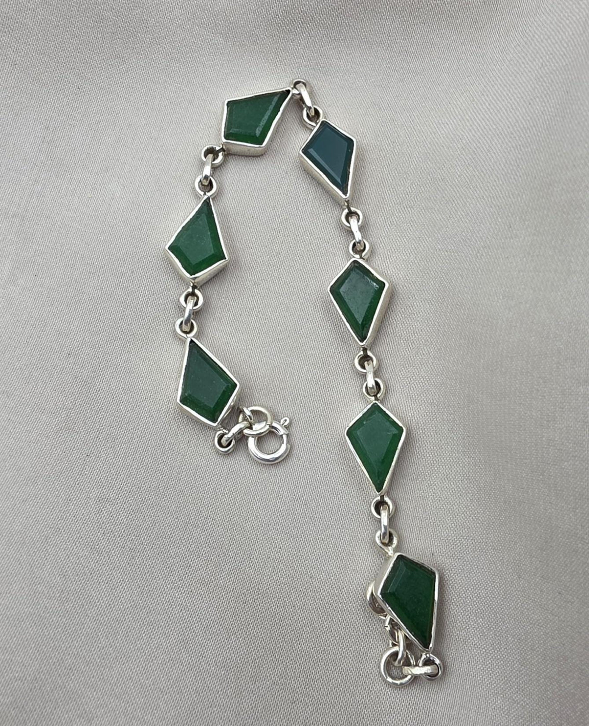 925 Sterling Silver Green Onyx Bracelet Kite Shape Gemstone Link Gemstone Handmade Jewelry