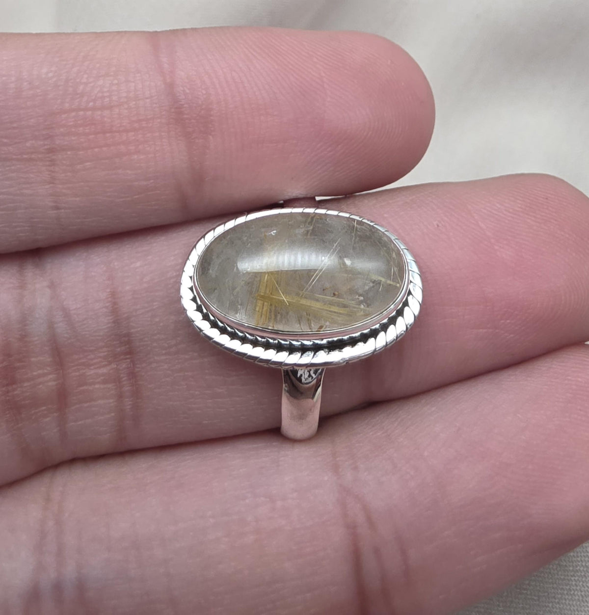 Rutilated Quartz Ring 925 Sterling Silver Oval Gemstone Ring Handmade Boho Statement Jewelry