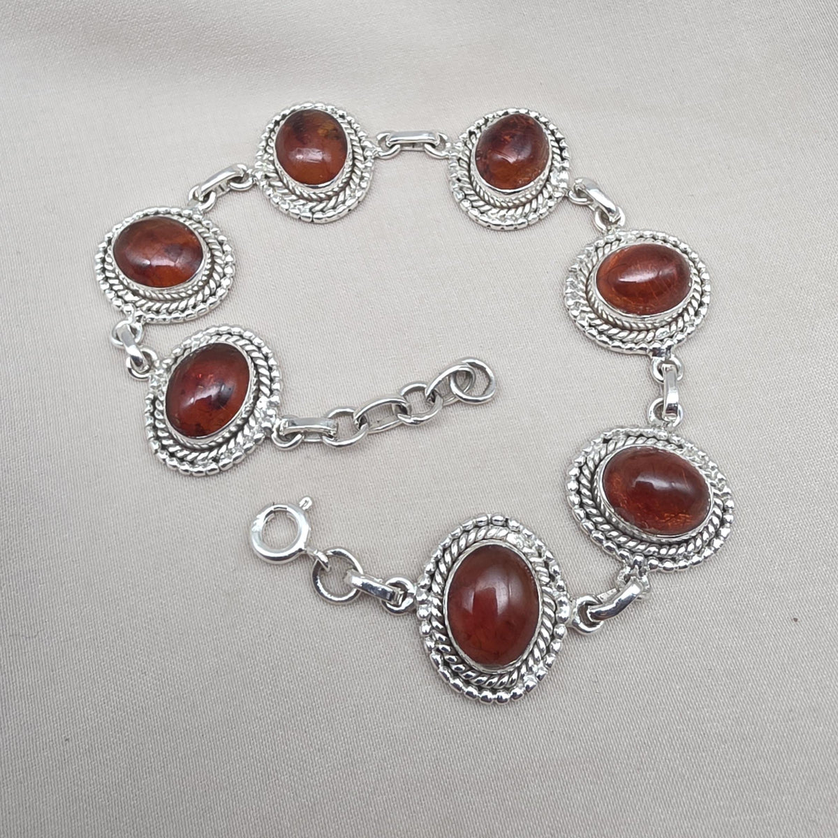 Amber 925 Sterling Silver Bracelet Oval Cabochon Adjustable Bracelet Handmade Gemstone Gift for Her