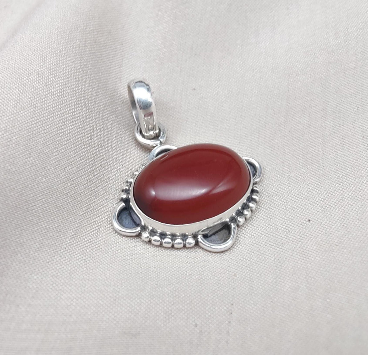 Red Onyx Silver Pendant: 925 Sterling, Handmade Boho Statement Necklace