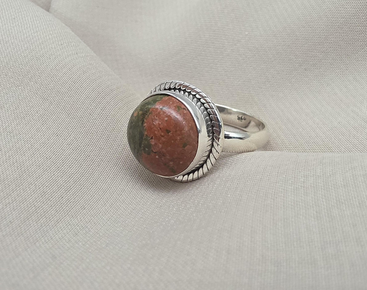 Unakite Jasper 925 Sterling Silver Ring Natural Gemstone Ring Boho Healing Crystal Jewelry