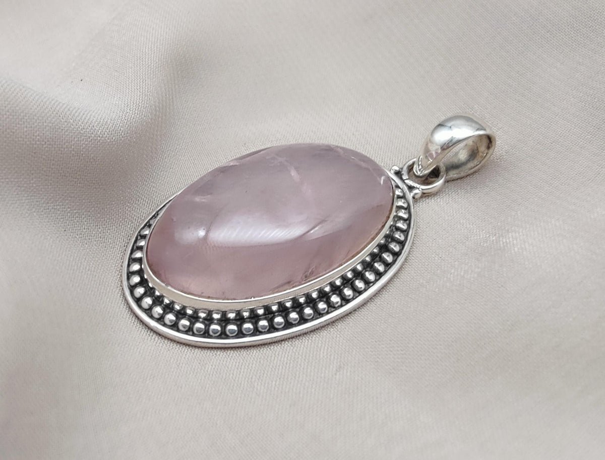 Rose Quartz Pendant Necklace: 925 Sterling Silver, Love & Healing