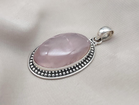 Rose Quartz Pendant Necklace: 925 Sterling Silver, Love & Healing