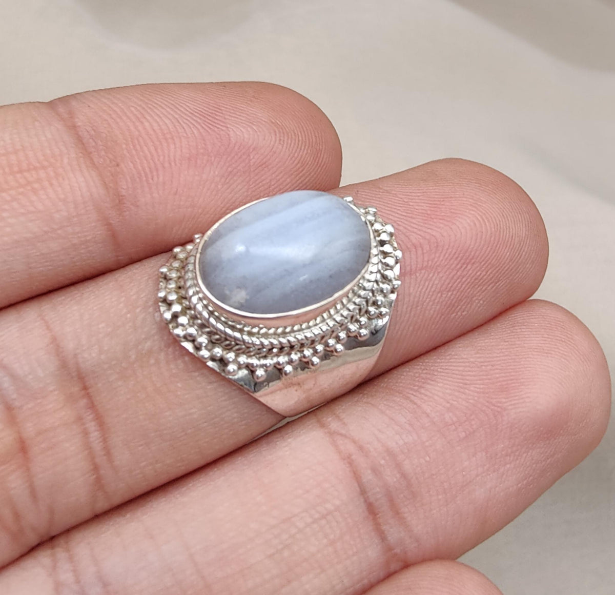 Blue Lace Agate Ring: Sterling Silver Boho Statement Ring