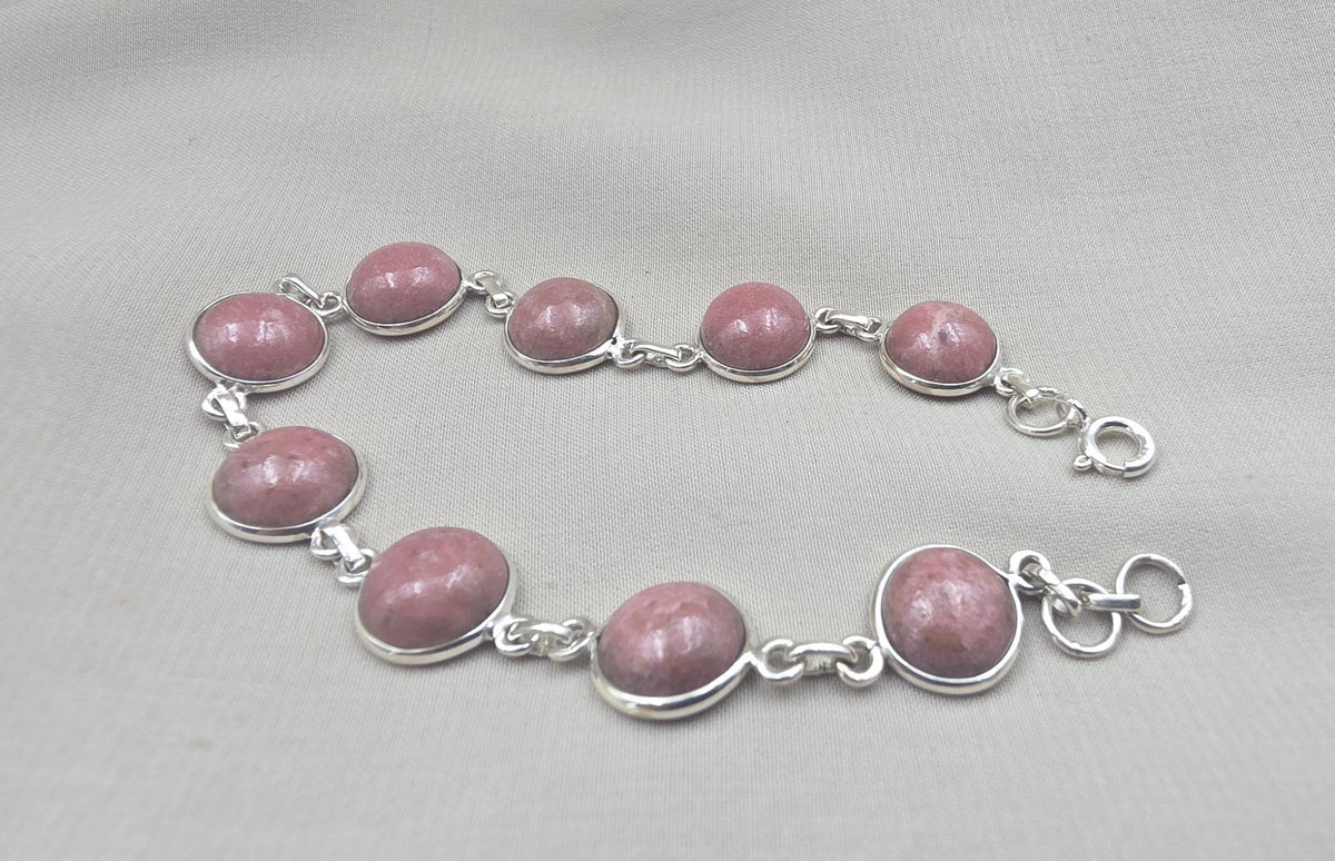 925 Sterling Silver Rhodochrosite Bracelet Handmade Gemstone Boho Jewelry