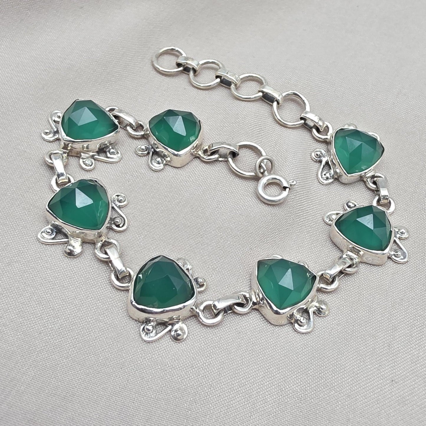 Green Onyx Bracelet 925 Sterling Silver Statement Gemstone Bracelet