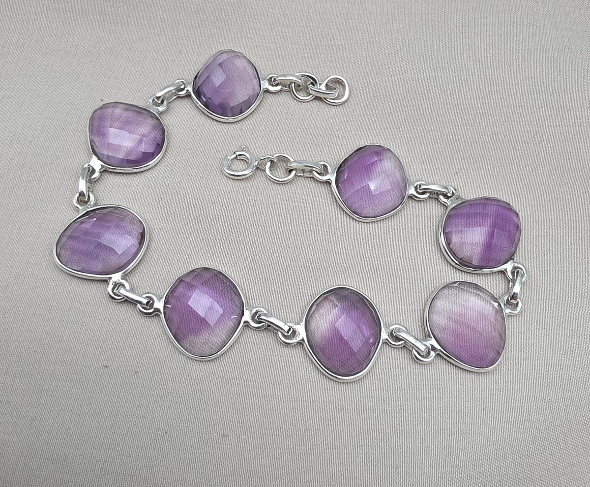 Amethyst 925 Sterling Silver Bracelet Handmade Natural Gemstone