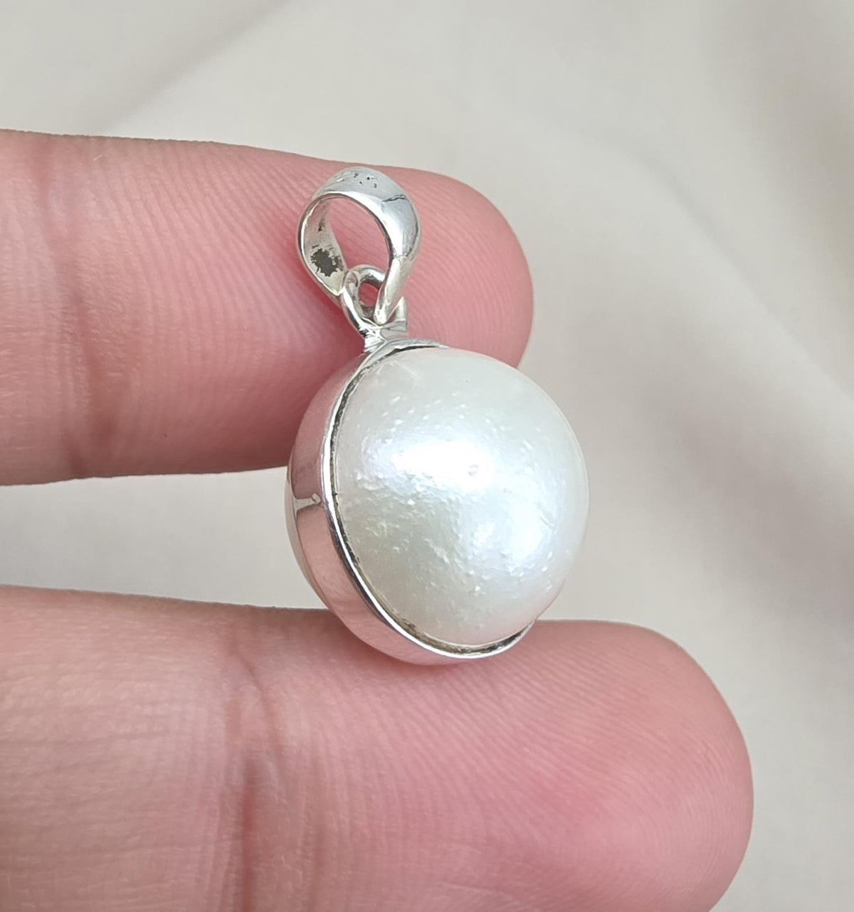 Pearl Pendant 925 Sterling Silver Oval Dome Natural Gemstone Minimal Pendant Handmade Jewelry Gift
