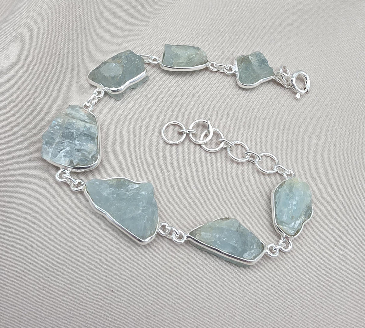 Raw Aquamarine Bracelet in 925 Sterling Silver Natural Blue Gemstone Jewelry