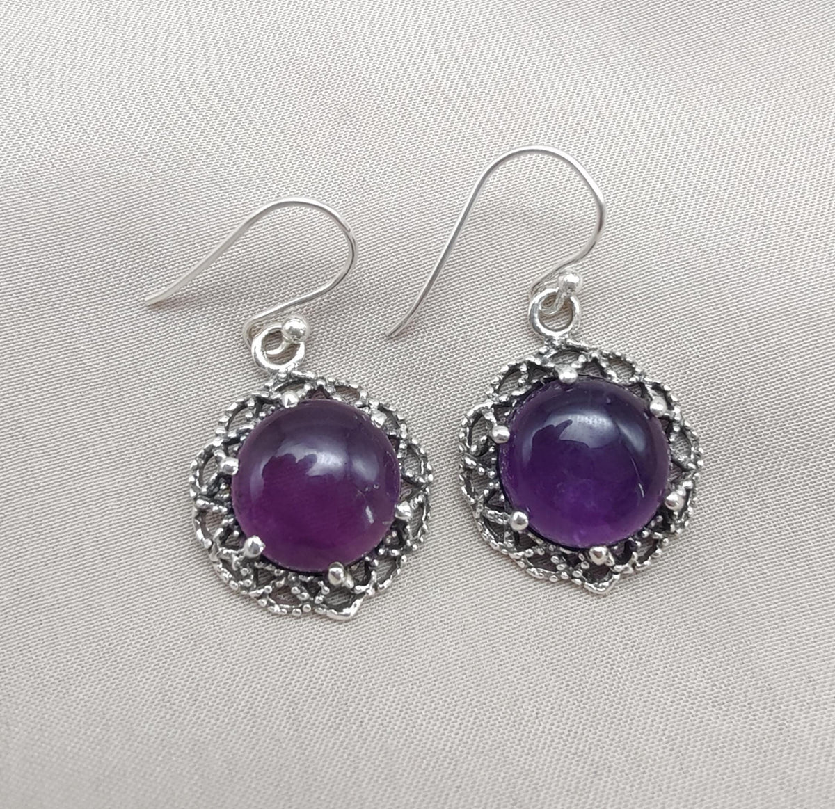 Amethyst 925 Sterling Silver Round Drop Dainty Earrings Boho Jewelry