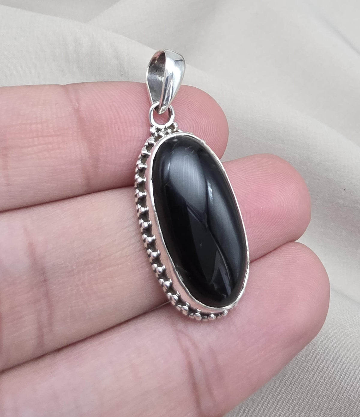 Black Onyx Pendant: 925 Sterling Silver Oval Gemstone Necklace Protection Jewelry Healing Crystal Gift