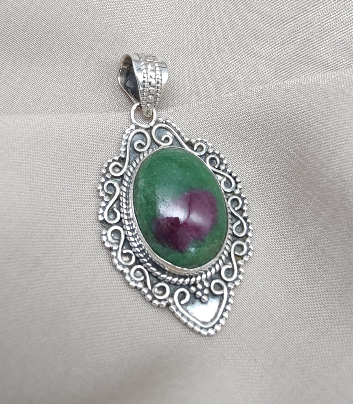 Ruby Zoisite 925 Sterling Silver Pendant: Handmade Chakra Healing Necklace