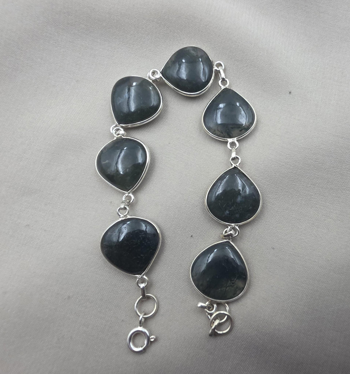 925 Sterling Silver Moss Agate Natural Gemstone Bracelet Handmade Jewelry Gift for Women